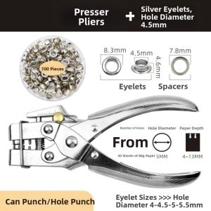 EXCES Labor-saving Eyelet Hole Punch Pliers Kit Dual-Purpose Heavy-Duty Punching Grommet Eyelet Pliers Kit Universal with 100/200Pcs Grommets Eyelets Metal Hole Punch Pliers Set DIY Crafts