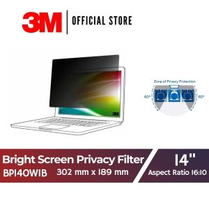 3M Bright Screen Privacy Filter for 14in Laptop 16:10 BP140W1B 302 mm x 189 mm