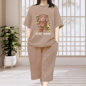 Qiala - GROSIR Setelan celana kulot 3/4 Baju dewasa wanita sablon DTF Ukuran M L XL JUMBO