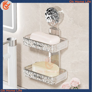 Dish Punch-Free Wall-Mounted Household High-End Bathroom Rack Suction Cup Transparent Soap Box