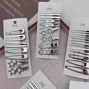 2026 Hot Sale [ Shipped from China ] Metal hair clip for side fringe and bangs hot girl hair accessory silver Bangs clip set internet celebrity side clip bobby pin B3