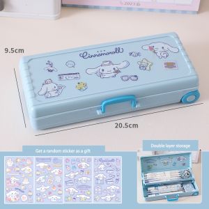 Sanrio Pencil Case Set with Fun Tool Pens Kuromi My Melody Cinnamoroll Double Layer Stationery Box for Kids
