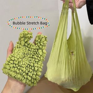 ELLIER Large Capacity Bubble Foldable Stretch Bag Shopping Bag Multi Purpose Foldable Storage Bag Creative Handheld Stretch Puff Bag