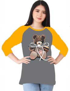 Kaos Atasan Wanita lengan 3/4/ Kaos raglan Wanita Sablon BEAR TALI  M81/ Kaos Cewek/ Kaos Oblong/ Baju Kaos Tshirt/ Tshirt wanita/ Tshirt cewek