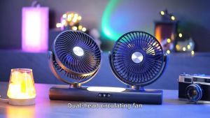 Dual Head Fan 30000mAh Wall Mount Fan Desk Fan Hanging Fan Ultra Quiet Cooling Fan Type-C LED Night Light