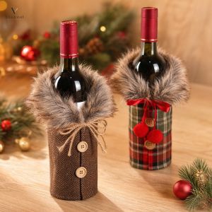 Christmas Wine Bottle Cover Drawstring Santa Snowman Elk Xmas Table Decor Party Decoration Gift