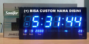 Sonifer Jam Dinding Digital SMS-4622 LED Alarm Clock 46 cm x 22 cm Free Custom Nama