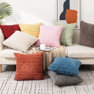 30X50cm/45x45cm/50x50cm Red Christmas Green Solid Corduroy Decorative Throw Pillow Covers Soft Boho Striped Fall Pillow Covers Modern Farmhouse Home Decor for Sofa Bed New Year Party Decor