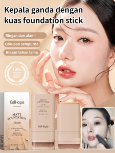 Stik alas bedak ujung ganda dengan kuas Korea Flawless Eraser Foundation Stick Full Coverage Matte Foundation + Brush 16h Long lasting Waterproof Foundation Cream Natural Concealer