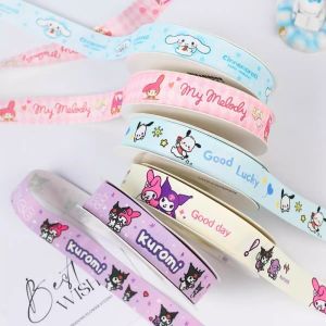 Sanrio Kuromi Cartoon Ribbon Kawaii Cinnamoroll Melody Pochacco Birthday Gift Packaging Supplies DIY Girl Headwear Bows 22M/roll Satin Ribbon