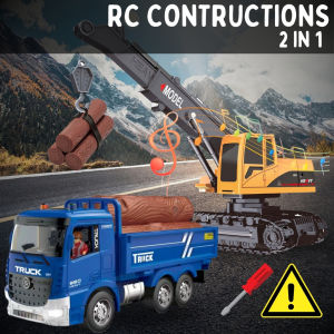 Mainan Remote Control Excavator 2.4Ghz  Mobil Beko Penggali Excavator 2IN1 RC Crane Truck
