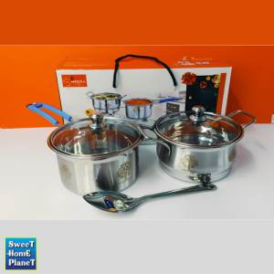 [Support Gas/Induction Stove] Classic 5pcs Stainless Steel Cookware Set 1.5L Deep Kadai & 1.5L Sauce Pan with Glass Lid