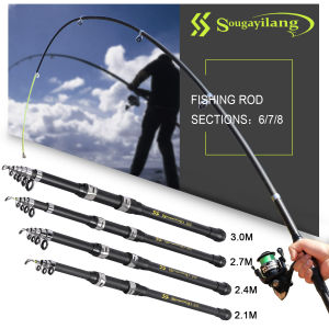 Sougayilang Fishing Rod Telescopic Rod 2.1M-3.0m Glass Fiber Anti-corrosion Guide Ring Cheap Fishing Pole for Saltwater and Freshwater