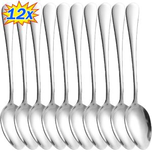12/24 ชิ้น ชุดช้อนสแตนเลส / ช้อนขนมหวานหนาคุณภาพสูง / ช้อนด้ามยาวสำหรับใช้ในครัวและอุปกรณ์บนโต๊ะอาหาร