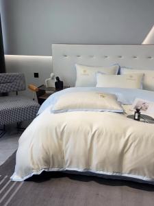 Spring and Summer Silky Naked Sleep Ice Silk Four-Piece Set Cool Bed Sheet Duvet Cover Bed Skirt Washable Real Silk Embroidered Bedding LZD