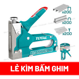 Kìm bấm đinh ghim đa năng 3 trong 1 Total THT31143 điều chỉnh lực bắn tặng kèm 600 mũi ghim thẳng U đinh - Thinksafe