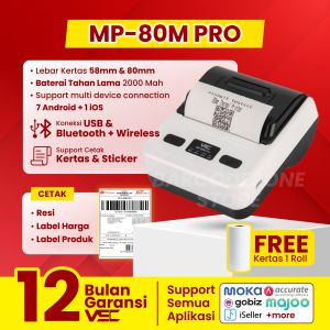 PRINTER BLUETOOTH PORTABLE THERMAL BATERAI KASIR/PPOB 58MM VSC MP-80M PRO