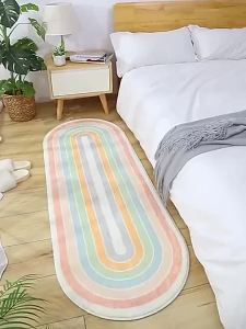 40x120cm Nordic Bedside Rug Bedroom Decorative Rug Super Soft Anti-Slip Floor Mat Oval Print blanket