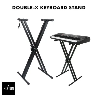 Rixton Premium Adjustable Double X Keyboard Stand with Secure Straps for 61/76/88 Keys - Foldable High-Strength Non-Slip