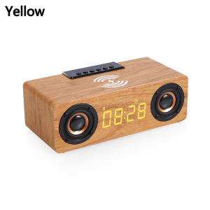 Multifunction Wooden Bluetooth Speaker Mobile Phone Wireless Charger Led Display Alarm Clock Fm Radio Dual Loudspeaker Sound Box