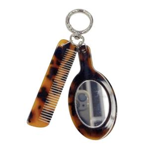 Acetate Comb Keychain with Makeup Mirror Handbag Pendant Handmade Keyring Fashionable Key Ring Backpack Decoration