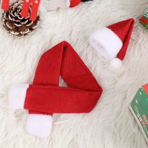 MIRELAE 2Pcs/set Giáng sinh Bộ bọc chai rượu vang Ông già Noel Sáng tạo Đồ trang trí chai rượu hình ông già Noel Lễ hội Có mũ Bộ đồ trang trí chai rượu Tiệc Giáng Sinh