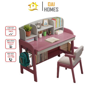 Bàn Học Sinh Tiểu Học Nâng Hạ Chiều Cao Kèm Kệ Sách Bằng Gỗ Cao Su Tự Nhiên- Oai Homes