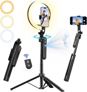 70.9" Auto Face Tracking Tripod with 360 Rotation & 10" Ring Light Phone Tripod & Selfie Stick with Remote for Cell Phone 4"-7" Motion Sensor for Live Stream Vlog Video Recording