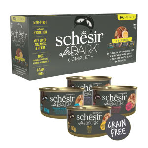Pate Mèo Tiki Cat Schesir Top Đầu Mỹ Hộp 12 Lon Mix 4 Vị Cao Cấp Thịt Xé Với Nước Hầm