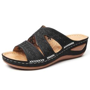 Free Shipping WomenS Wedge-Heeled Sandals With A Fish-Mouth Design Thick Soles Available In Large Sizes And Multiple Colors Featuring Embroidered Details