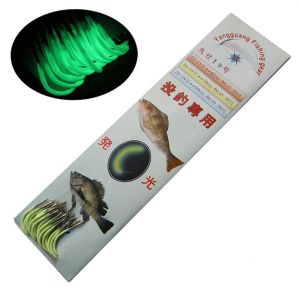 DLC03 with Fishing Line Luminous Fishing Hook High Carbon Steel Barbed Glow Hook Fishing Tackle Crank Fishing Hook with Line Night Fishing
