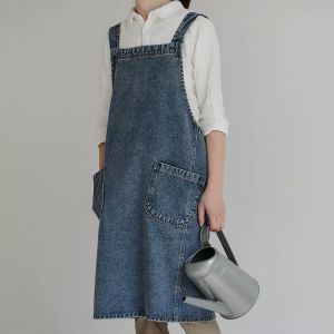 ZM10Q  Ladies Denim Apron Oil-Proof Elegant Kitchen Cooking Apron Leisure Soft Advertising Apron Home Kitchen