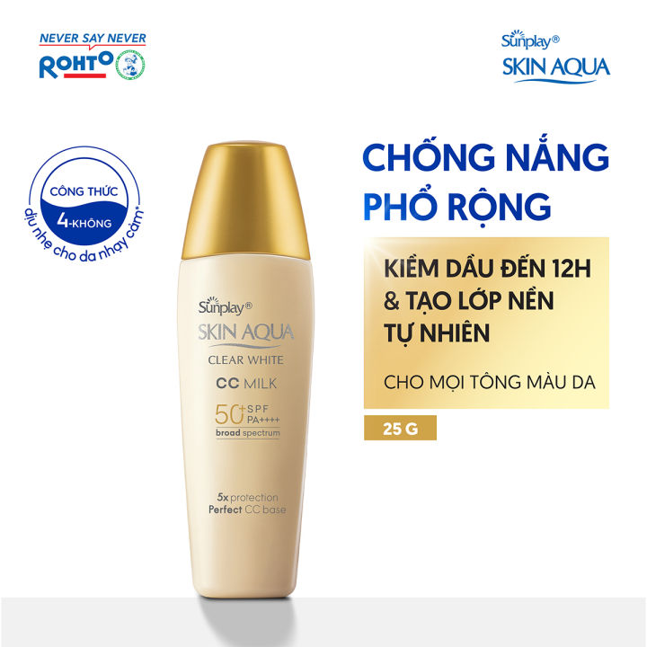 Kem chống nắng Skin Aqua trang điểm tạo nền trắng mịn & đều màu dạng sữa Sunplay Skin Clear White CC Milk SPF 50, PA++++ 25g