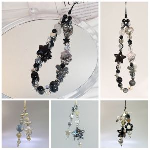 LMS70 Gothic Style Y2K Phone Strap Butterfly Star Heart Mobile Phone Lanyard Fashion Dark Cell Phone Chain Keychain Keycord