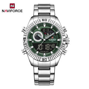 Naviforce Đồng hồ nam chính hãng đồng hồ thời gian kép Màn hình LCD thạch anh dây đeo bằng thép không gỉ phong trào chống nước 30M lịch Máy nghi thời gian ngày dã ngoại thời trang nam thường ngày đa chức năng nf9262s