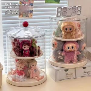CILL Hand-made Labubu Doll Display Box Large Capacity Transparent Rotating Labubu Display Stand Decorative Ornaments Dustproof Storage Case Studio