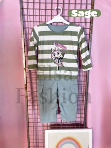 Setelan Labubu Anak Perempuan Baby Terry Usia 1-9 Tahun Mix Celana Cargo Premium Free Ikat Rambut