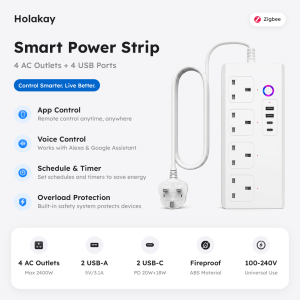 Zigbee Smart Power Strip UK 13A Plug PD20W Fast Charging Voice Control Tuya App Control Works With Alexa Google Home Smart Life
