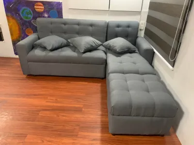 L shape grey fabric sofa set uratex foam cod !!