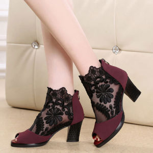 Ebay Plus Size Mesh High Heels Thick Heel Lace Peep-Toe WomenS Sandals 43