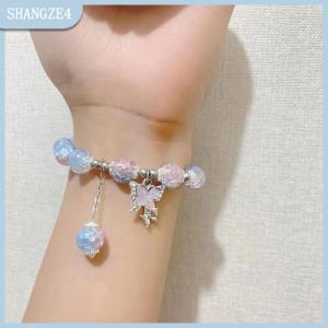 【SHANGZE4】 Pha Lê Bướm Mặt Dây Chuyền Vòng Đeo Tay Đàn Hồi Thủy Tinh Đầy Màu Sắc Hạt Vòng Đeo Tay Cho Phụ Nữ Cô Gái Thời Trang Đồ Trang Sức Quà Tặng