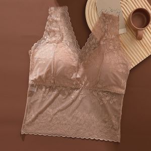 VCH V Neck Lace Mesh Camisole Slim Fit Transparent Underwear for Women Undershirt Thin Lace Crop Tops Women