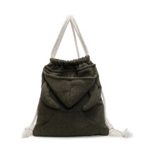 CRNGW Large Capacity Hooded Backpack Ox Horn Korean Style Hoodie Design Schoolbag Creative Solid Color Drawstring Bag Students