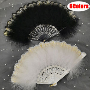 songduanshi Lolita Feather Folding Fan Fairy Dark Gothic Court Dance Wedding Party Decor