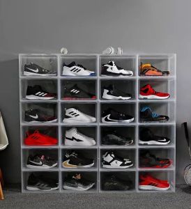 【Fans tone】1Pc Aj Shoe Box Organizer Extra Large Stackable Sneaker Storage New Flip Side Drop 2 Plastic Foldable Acrylic Front Door