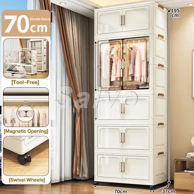 SALVO 70-80cm Foldable Storage Cabinet Plastic For Toys Clothes With Universal Wheels Oversized Wardrobe For Adult