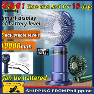 Y·S·S YaSheng 🔥 Gift of lanyards 🔥 USB Rechargable Handheld Fan 10000mah Mini Portable Fan Portable Mini Fan Desktop Fan Charge 5 adjustable levels 90° folded Handheld Fan With LED Real time Battery Display Portable Desk Fan Smart Led Portable Mini Fan