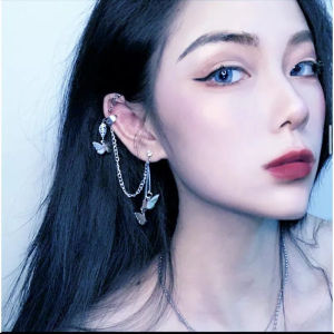 Amefurashi Anting Klip C Shape Tanpa Tindik Long Tassel Ear Cuff Silver Korean Style - 1 anting bukan sepasang