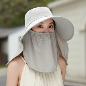THANKSKY Vành rộng Mũ khăn choàng có thể gấp gọn Có thể điều chỉnh Chống tia cực tím Mũ hái trà Thời trang Mũ chống nắng Mũ cá sấu tích hợp khẩu trang Mùa hè