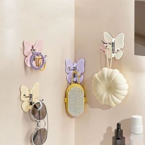 BLACKON 4PCS Self Adhesive Rotating Butterfly Wall Hooks Plastic Wall Mounted Corner Hooks Multi-functional Decorative Butterfly Storage Hanger for Room